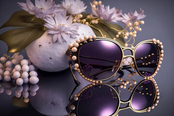 Glamour female sunglasses on the table. Super photo realistic background. Generative ai illustration