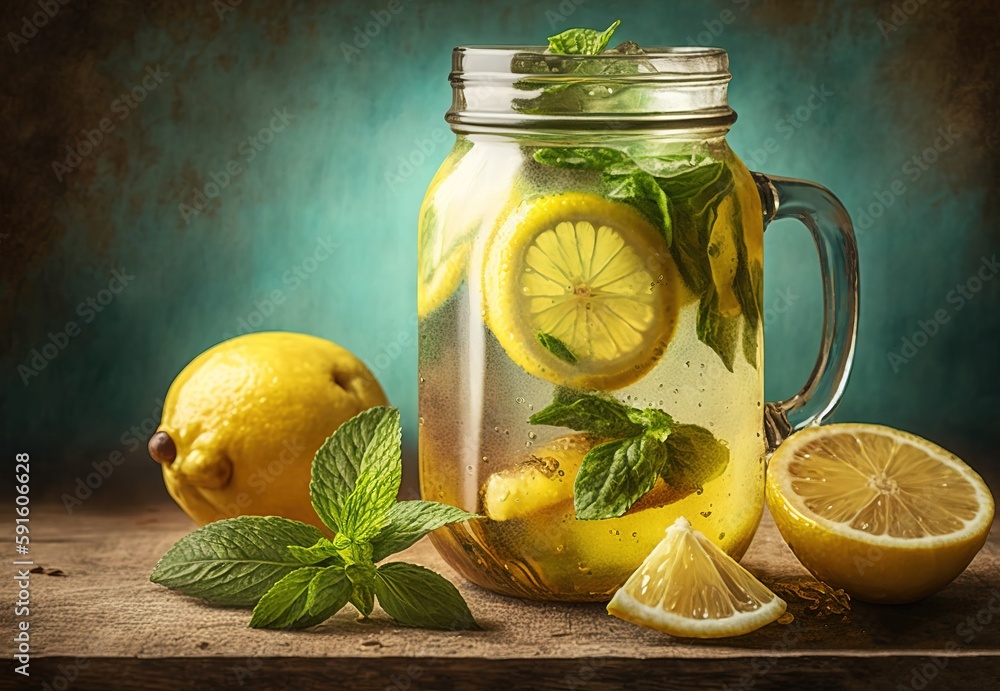 Poster mint and lemonade prepared from scratch generative ai