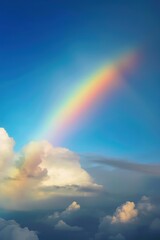 Naklejka na ściany i meble rainbow over stormy sky with clouds