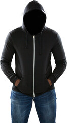 Male hacker in black hoodie standing