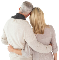 Rear view of couple with arms around