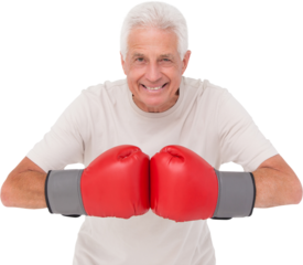 Senior man in boxing gloves