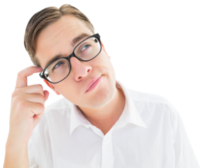 Geeky businessman scratching his head