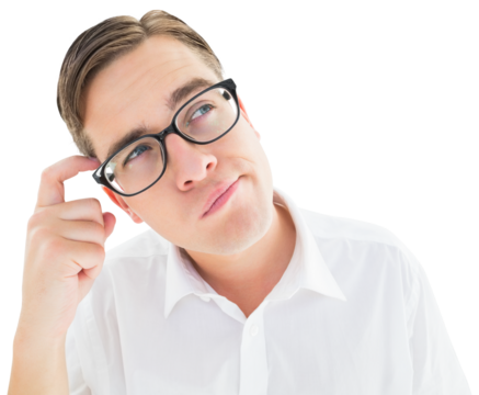 Geeky businessman scratching his head