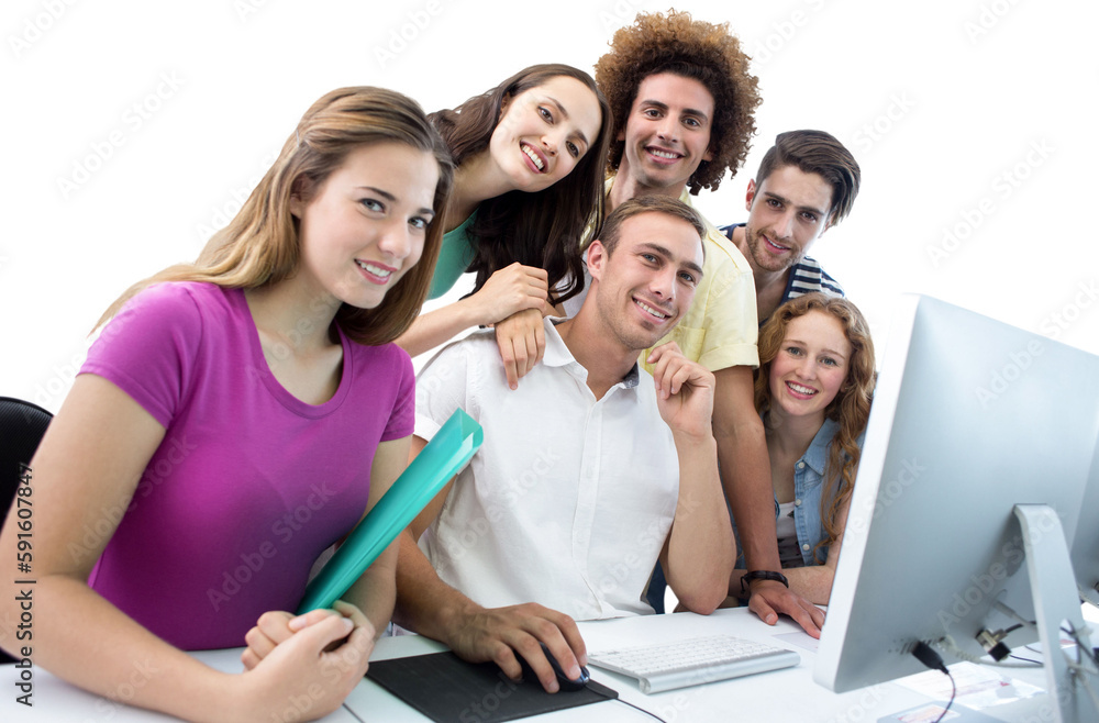 Aufkleber smiling students in computer class