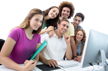 Smiling students in computer class
