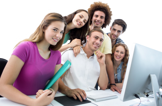 Smiling students in computer class