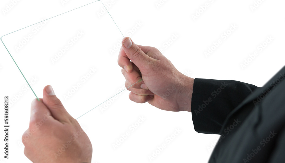Poster cropped image of businessman using interface