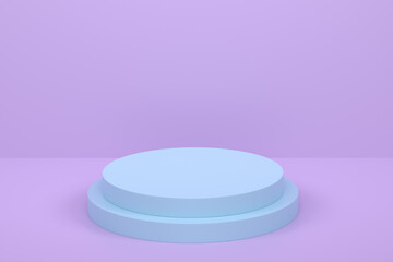Pastel blue cylinder podium with steps on violet background