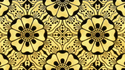 Seamless pattern with black and gold flowers
