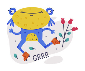 Funny Blue and Yellow Monster with Bulging Eyes on Roller Skates Vector Illustration