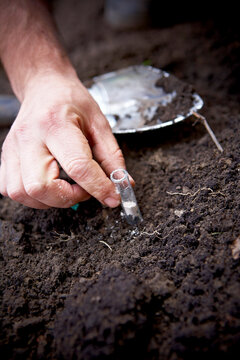 Close-up of Gardener Testing Soil, Toronto, Ontario, Canada