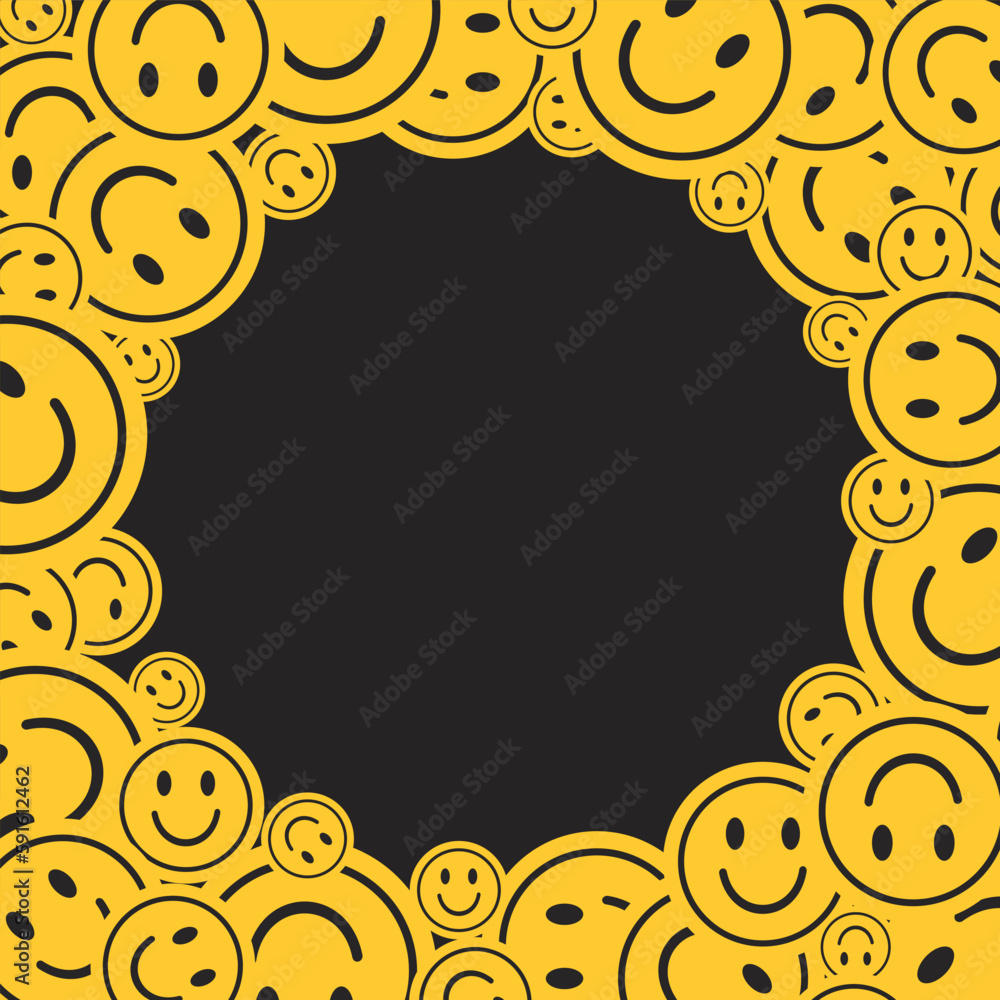 Poster seamless pattern with smile icons. happy smile faces seamless pattern in trendy funky y2k style. vec