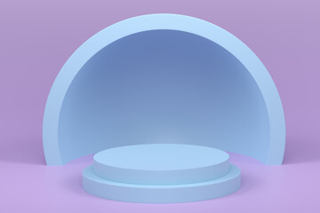 Pastel blue cylinder podium with steps on violet background