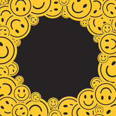 Obraz premium Seamless pattern with smile icons. Happy smile faces seamless pattern in trendy funky y2k style. Vector illustration