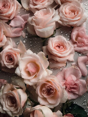 Beautiful Pink roses with Water Drops on Petals. Generative ai