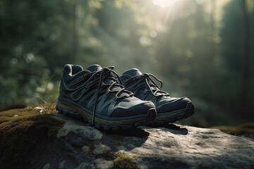 sport shoes in the forest created with Generative AI technology