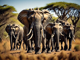 group of elephant in the savannah