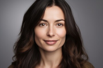 Naklejka premium Portrait of a beautiful young brunette woman smiling at the camera