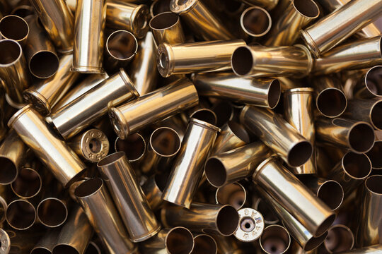 Close-up of Empty 44 Magnum Gun Cartridges, Studio Shot