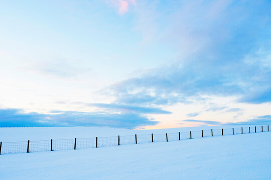 Fence through Snow Covered Fields, Pentland Hills, Scotland