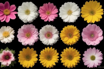 Pattern of pink, red roses, gerbera, bright flowers, colorful spring flowers from early spring garden. Generative AI
