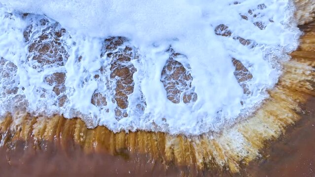 Rio Tinto textures. Aerial view from a drone in the surroundings of the town of Berrocal. Sierra Morena, Gulf of C&aacute;diz, Huelva, Andalusia, Spain, Europe