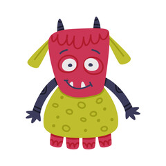Funny Monster with Horns and Toothy Mouth Vector Illustration