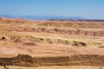 Amazing layers of the mountain with different colors near Ait Ben Haddou