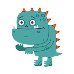 Funny Monster with Horns and Toothy Mouth Standing Vector Illustration