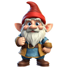 fantasy gnome, cute 3d cartoon gnome isolated on transparent background, Generative AI