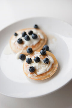 Close-up of Blueberries on Pancakes