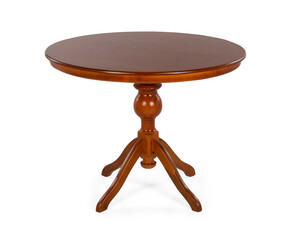 wooden round table on white background