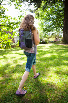 Girl Walking Home from School, Portland, Oregon, USA