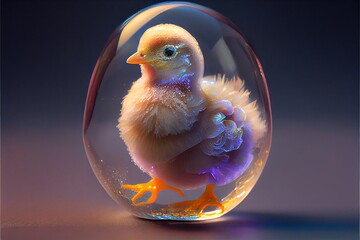 透明の殻に入っている可愛いヒヨコ「Cute chick in shell」　Generative AI