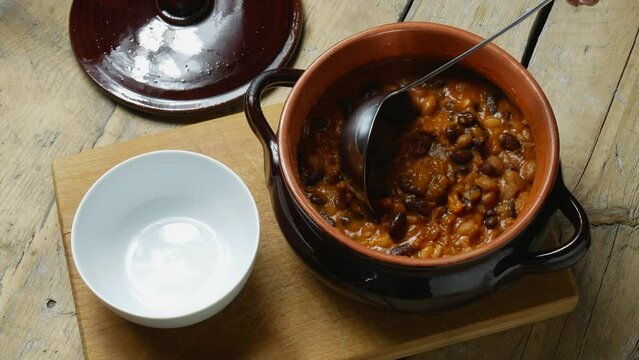 Tex-mex beans in a clay pot