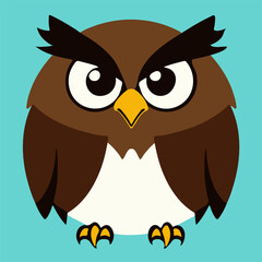 Owl cartoon vector illustration. Cute cartoon owl with big eyes. Vector illustration.