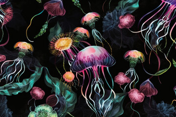 jellyfish and sea flowers in the sea