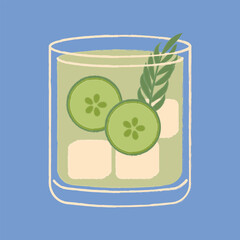 Gin tonic cocktail vector flat illustration Classic cocktail