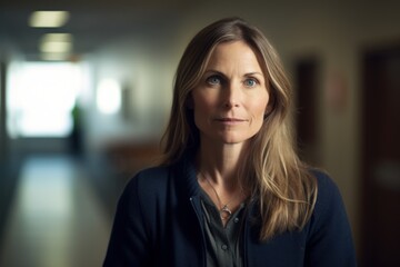 Obraz premium Portrait of mature woman in corridor of hospital looking at the camera