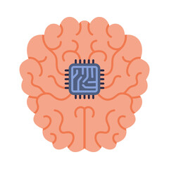 Human Brain with Implanted Chip as Future Nanotechnology Vector Illustration