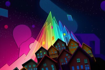 Housing market crash, with colorful houses, to up