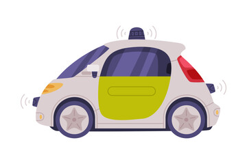 Autonomous Self-driving Electric Car with Siren as Future Technology Transportation Vector Illustration