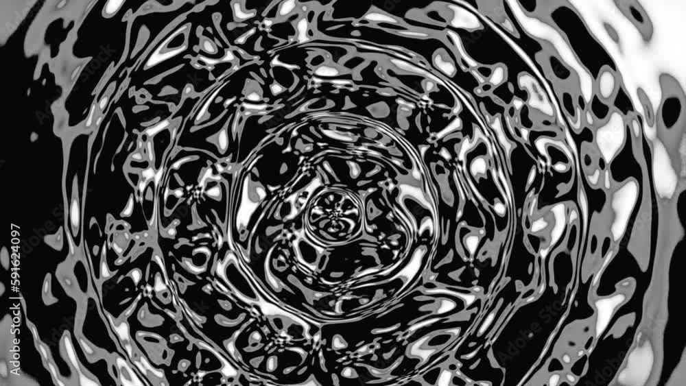Poster 3d animation of metal liquid moving in circular waves. design. bubbling liquid with metallic texture