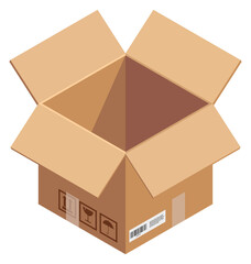 Open parcel icon. Isometric delivery symbol. Cardboard box