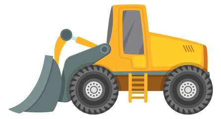 Grader machine icon. Cartoon construction vehicle side view