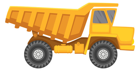Dump truck icon. Cartoon construction machine side view