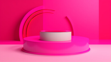 3D podium display. Product presentation stand and advertising scene. Abstract, bright and bold pink background. 