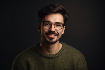 Obraz premium Group portrait photography of a pleased man in his 20s wearing a cozy sweater against a minimalist or empty room background. Generative AI