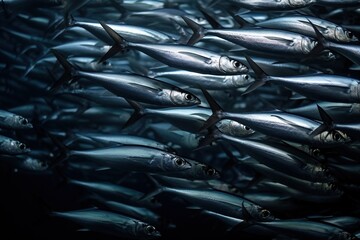 Obraz premium School of sardines. Generative AI.